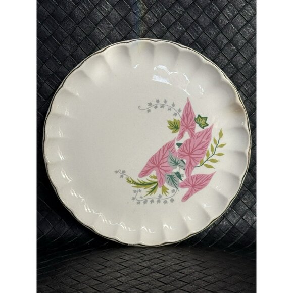Vintage MCM WS George Bolero 7 Inch Bread Plate Pink Caladium Plant Set Of 4 - Picture 5 of 10